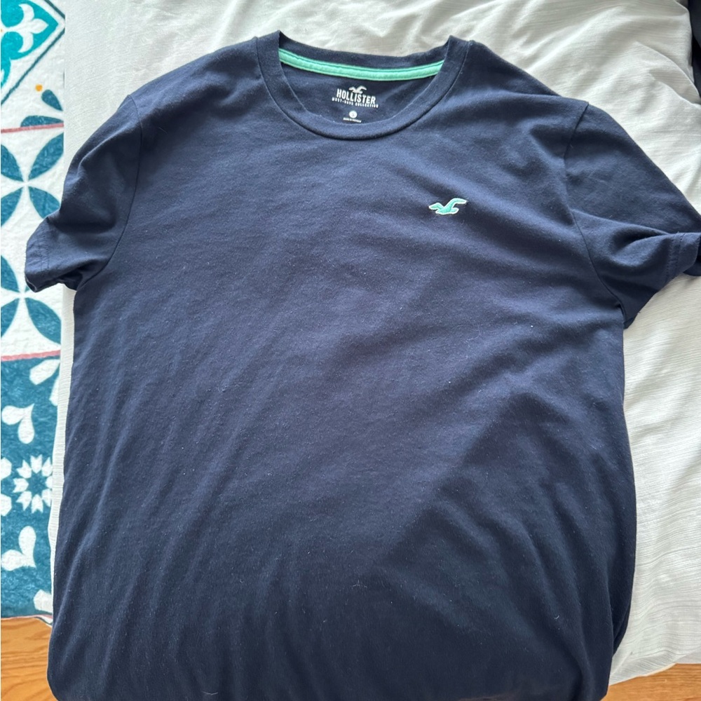 Hollister Navy Short Sleeve Crew Tee with Teal Logo